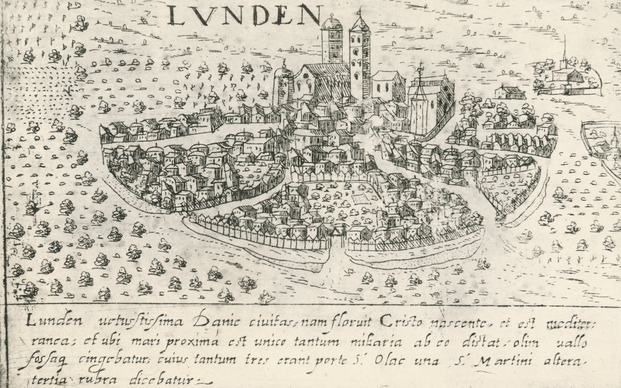 Die Stadt Lund, Schweden (Radierung) von School Swedish