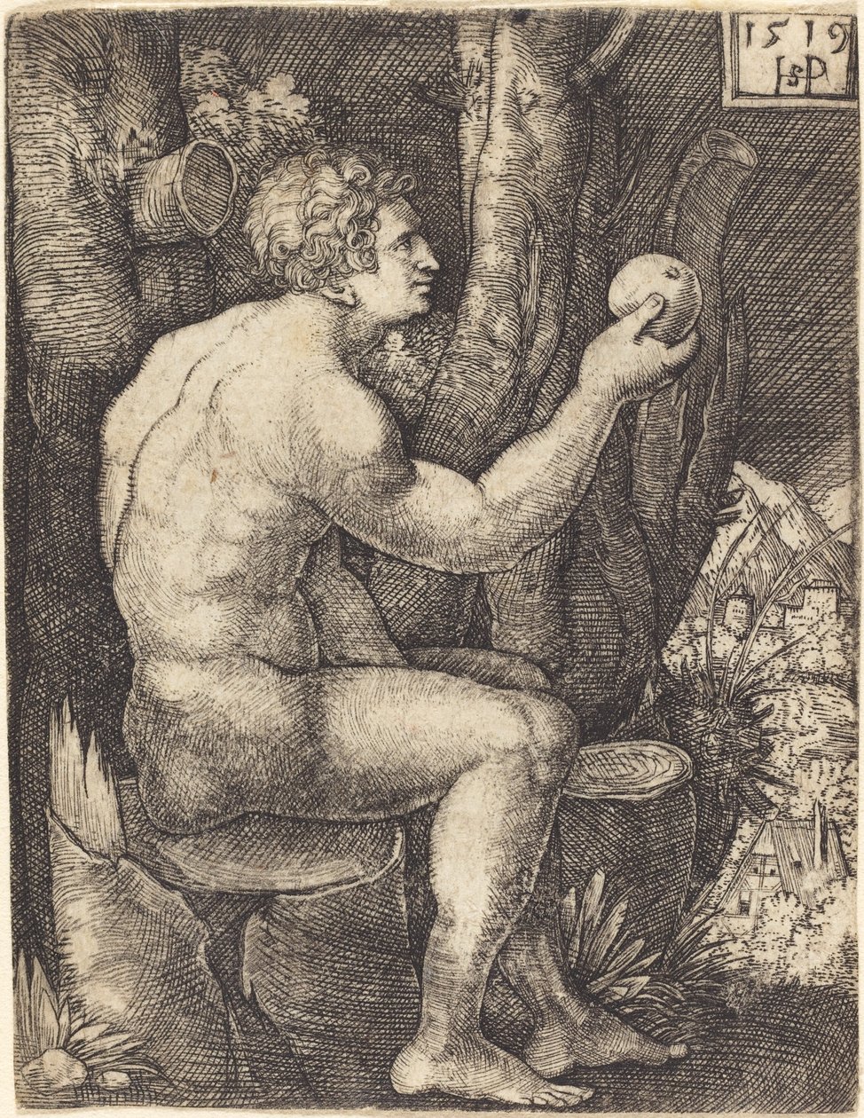Adam sitzend von Sebald Beham