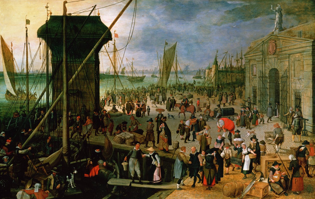 Ansicht des Hafens von Antwerpen mit dem Kraanenhoofd und dem Werf-Tor, 1608 von Sebastian Vrancx