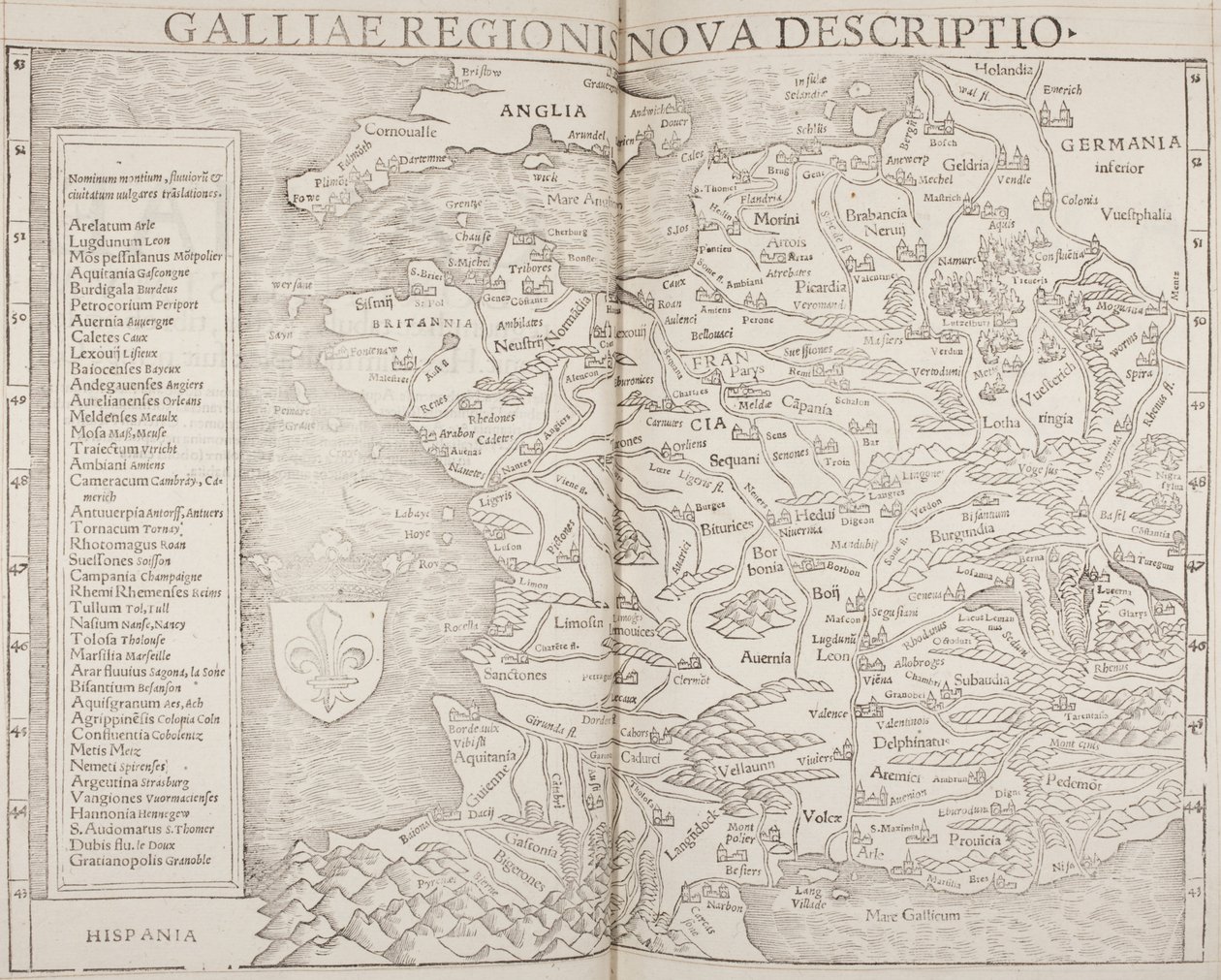 Cosmographia, Detail von Galliae von Sebastian Munster