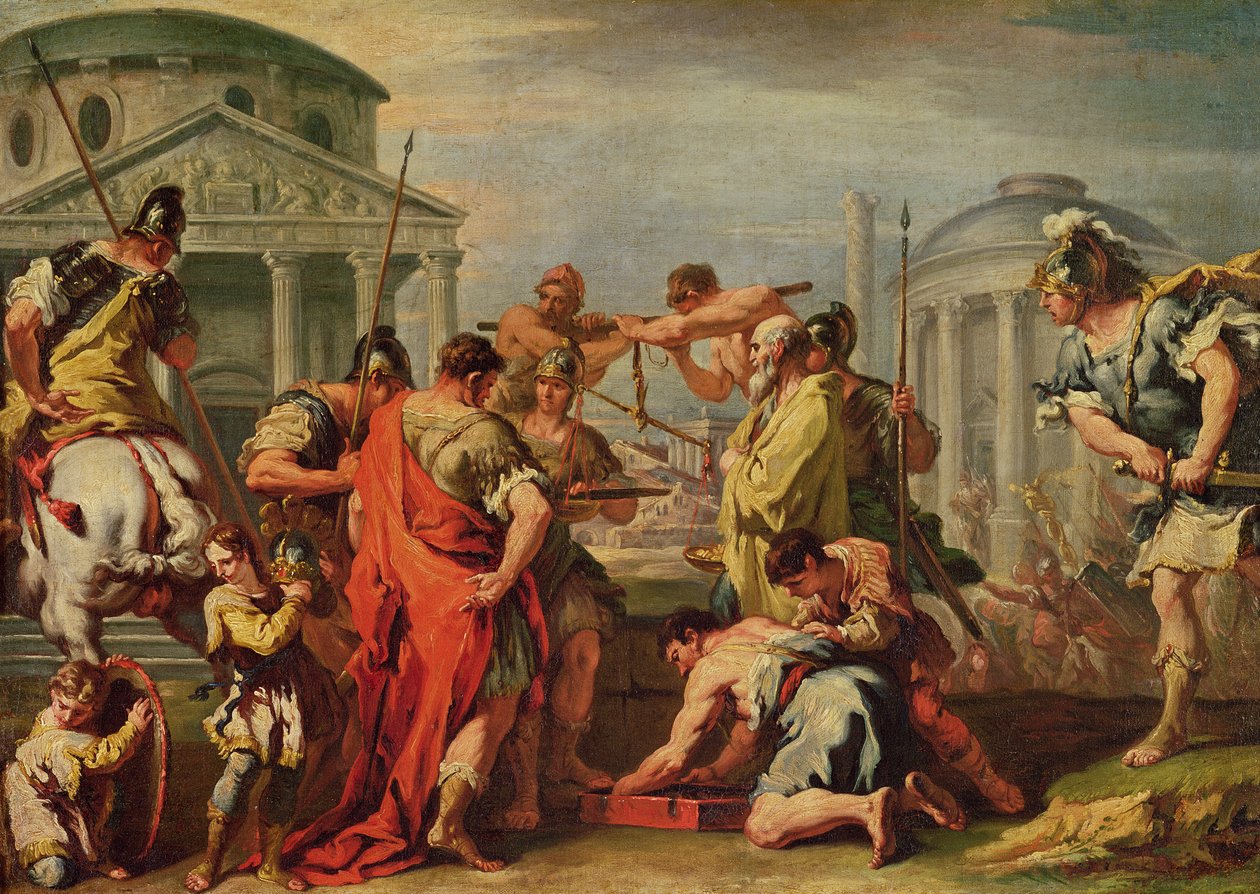 Marcus Furius Camillus (gest. um 365 v. Chr.) und Brennus (fl. um 389 v. Chr.) von Sebastiano Ricci