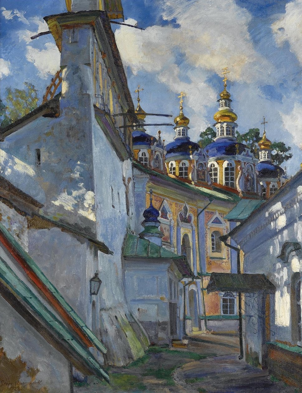 Ansicht des Pskovo-Pechersky-Klosters, 1928 von Sergei Arsenevich Vinogradov