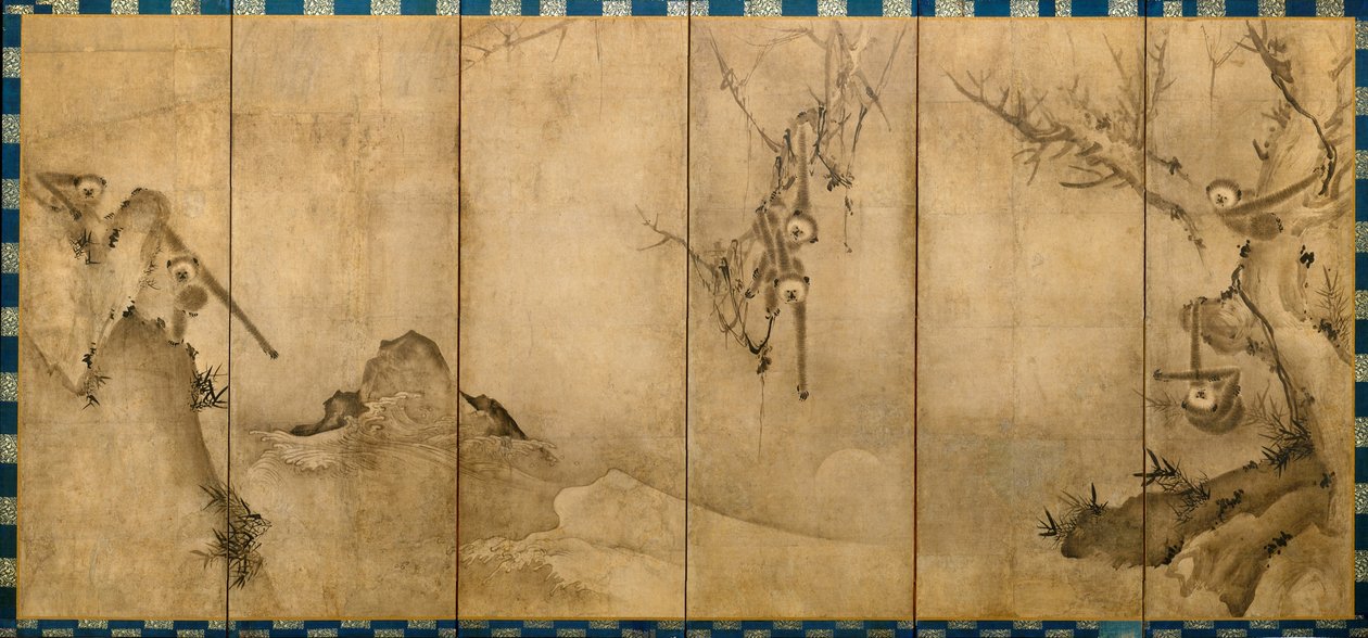 Gibbons in einer Landschaft, ca. 1570 von Sesson Shkei