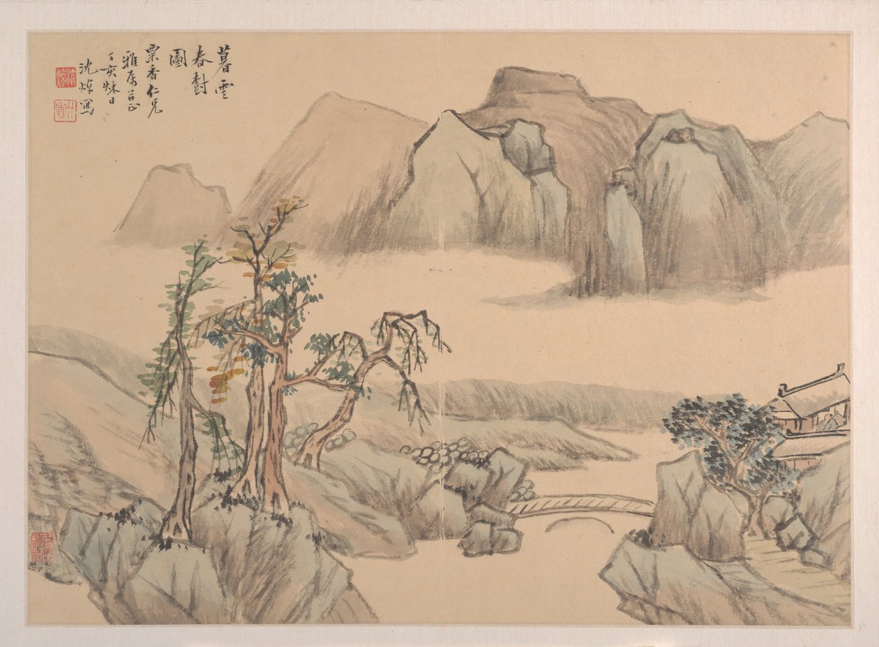 Landschaft, datiert 1827 von Shen Zhuo