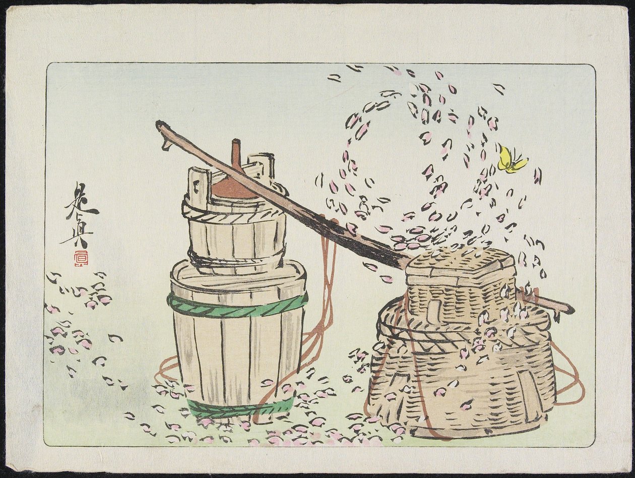 Blütenblätter in einem Wirbel gefangen von Shibata Zeshin