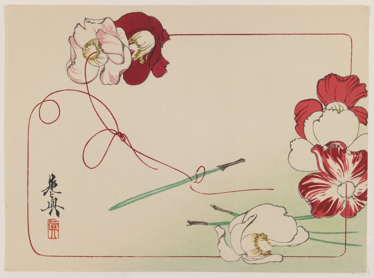 Mohnblumen aufreihen, aus der Serie Vergleich der Blumen, ca. 1875-90 von Shibata Zeshin