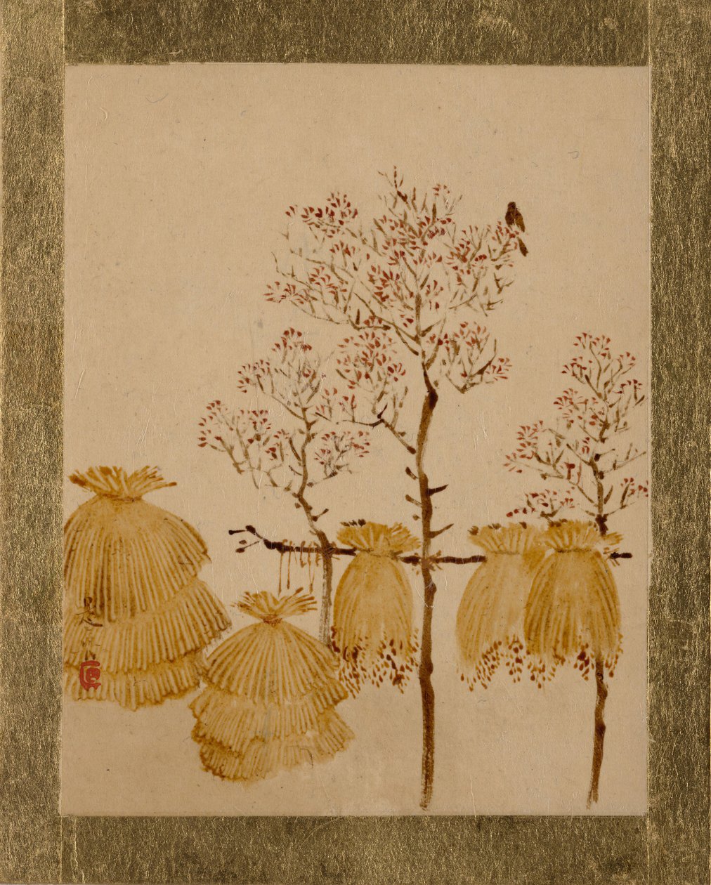 Reishaufen und Bäume von Shibata Zeshin