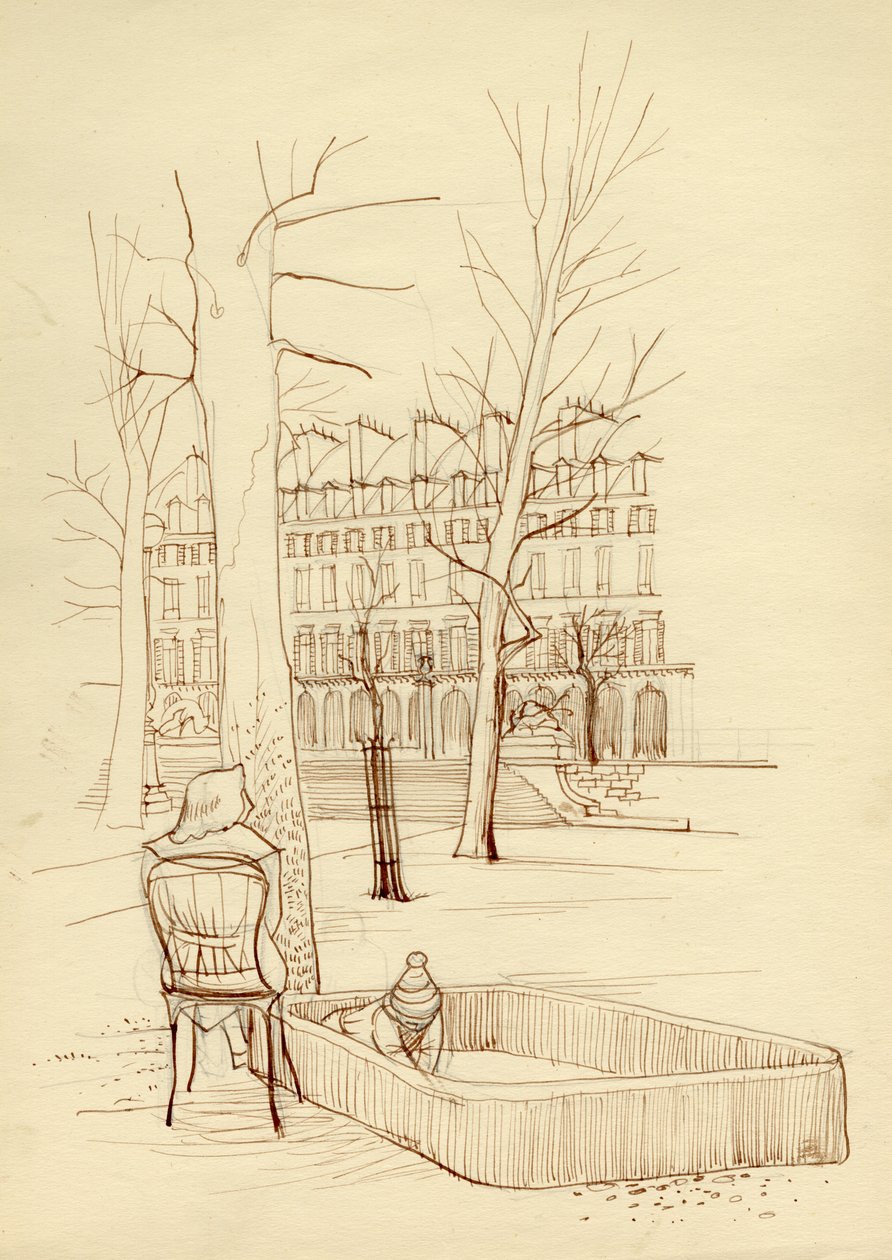 Kind spielt im Sandkasten, Paris, Frankreich von Shirley Markham