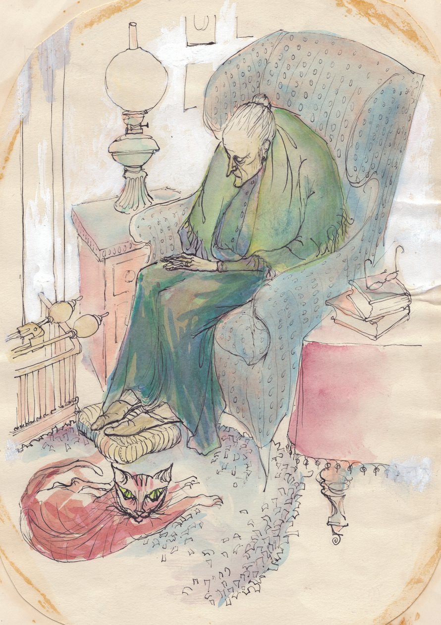 Alte Frau und Katze, 1951 von Shirley Markham