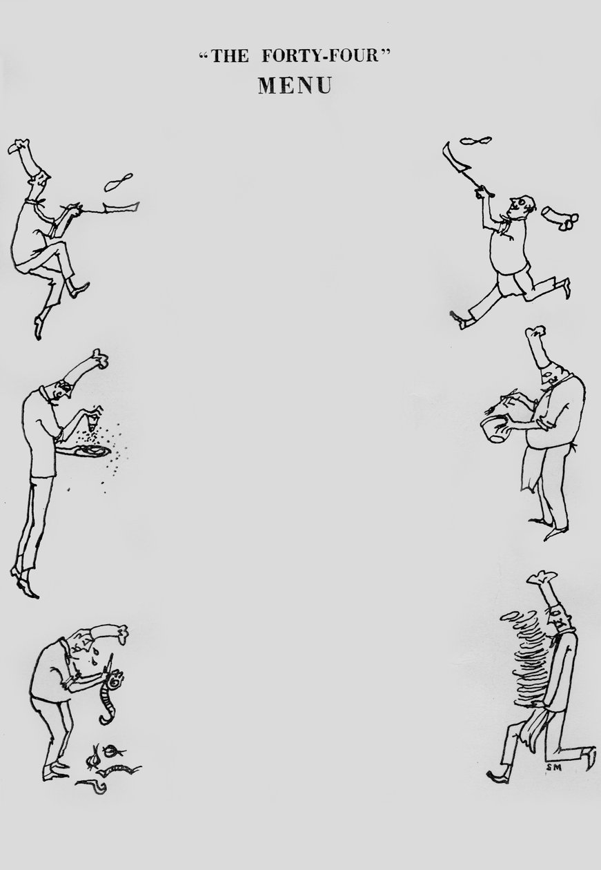 Das Menü des Restaurants Forty-Four, ca. 1955 von Shirley Markham