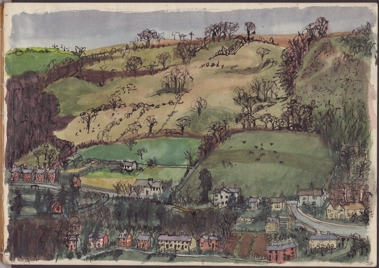 Dorf und Felder, ca. 1950 von Shirley Markham