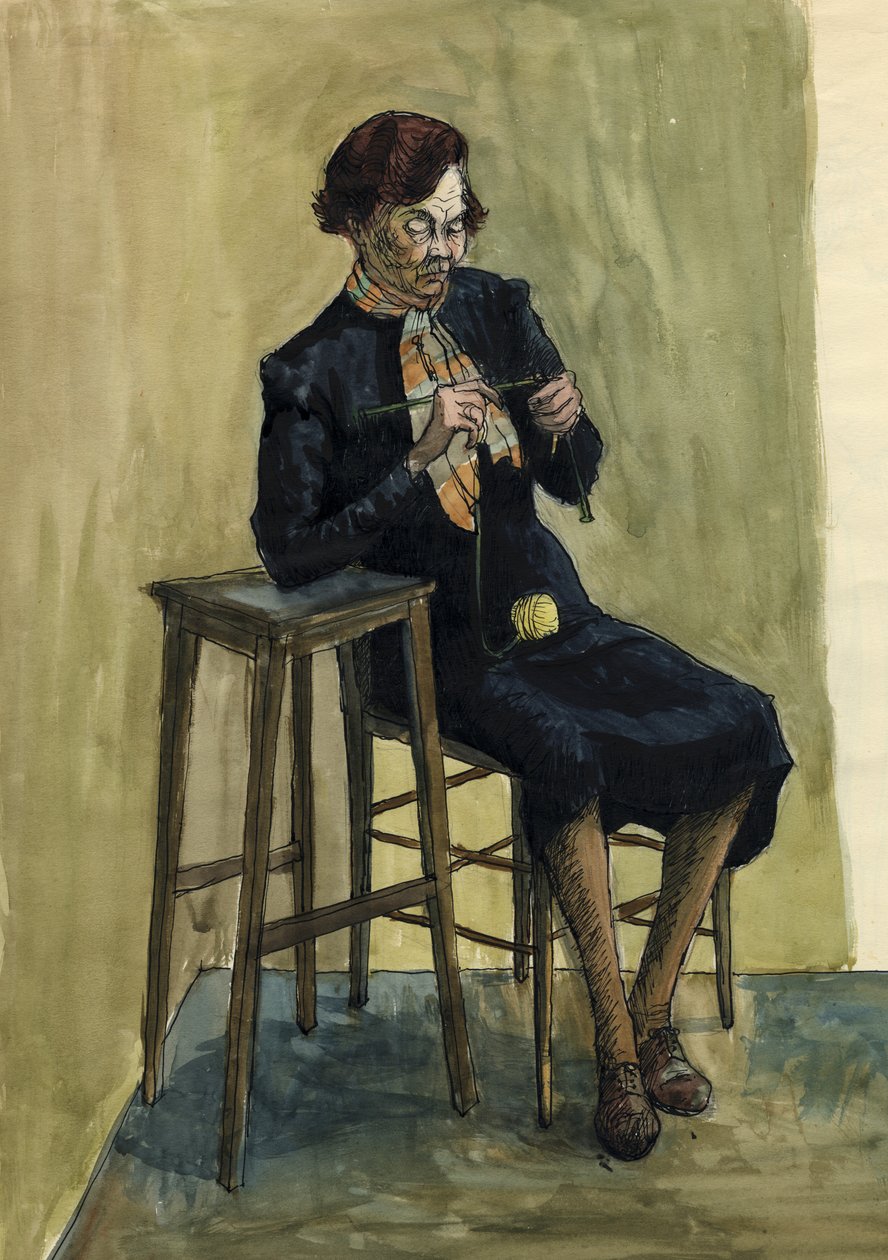 Frau beim Stricken, ca. 1950 von Shirley Markham