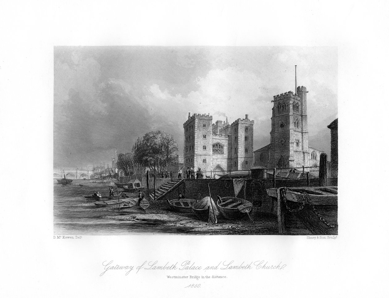 Lambeth Palace und Kirche, Lambeth, 1850 von Shury and Son