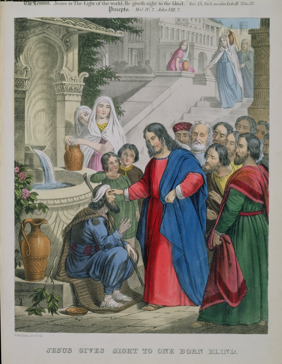 Jesus gibt einem von Geburt an Blinden das Augenlicht, aus einer Bibel gedruckt von Edward Gover, 1870er Jahre von Siegfried Detler Bendixen