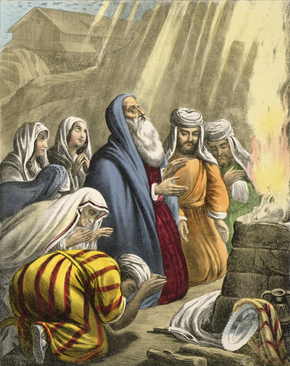 Noahs Opfer nach Verlassen der Arche, aus einer Bibel gedruckt von Edward Gover, 1870er Jahre von Siegfried Detler Bendixen
