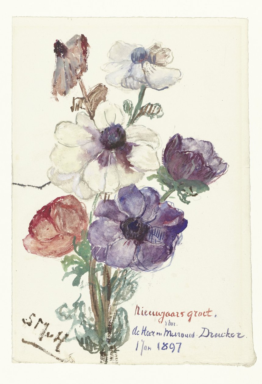Neujahrsgruß mit Anemonen von Sientje Mesdag van Houten