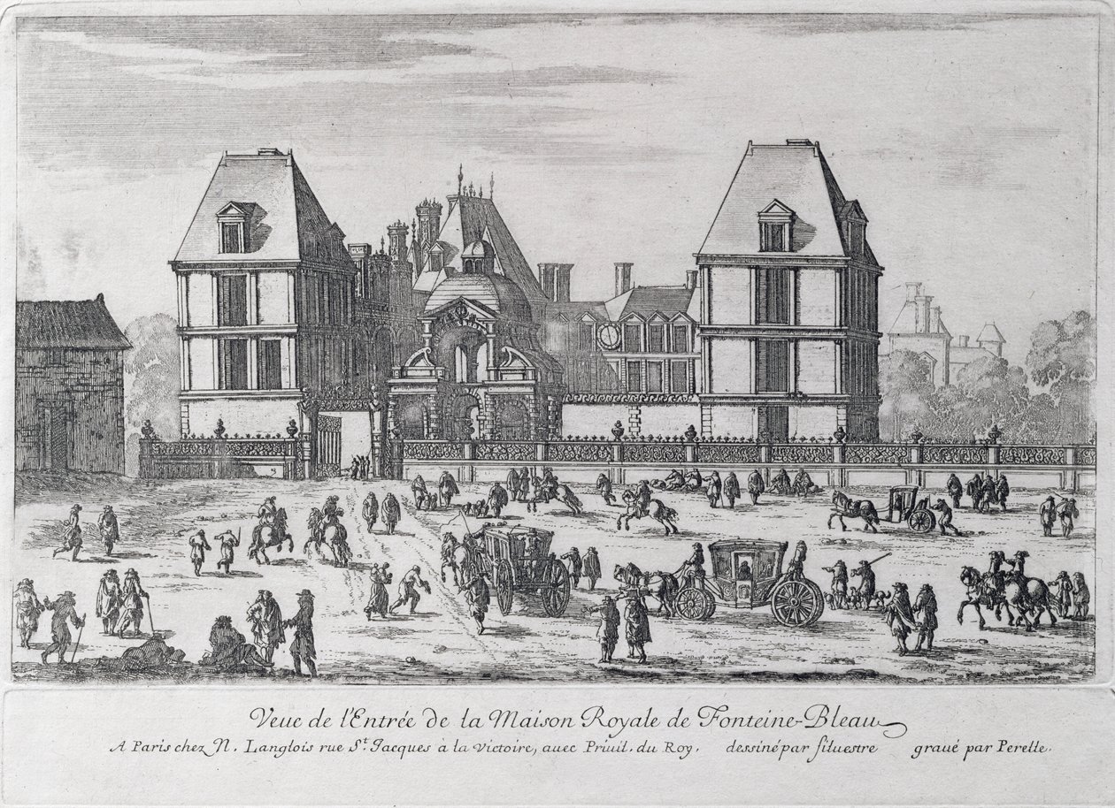 Eingang zum Königspalast von Fontainebleau, graviert von Nicolas (1631-ca. 93) oder Adam (1638-95) Perelle, veröffentlicht von Nicholas Langlois von Silvestre