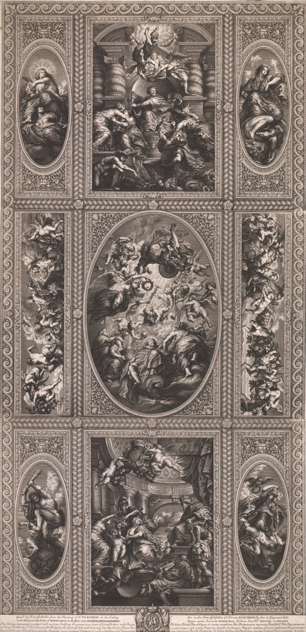 Von der Deckenmalerei im Bankettsaal in White-Hall im Jahr 1720 von Simon Gribelin