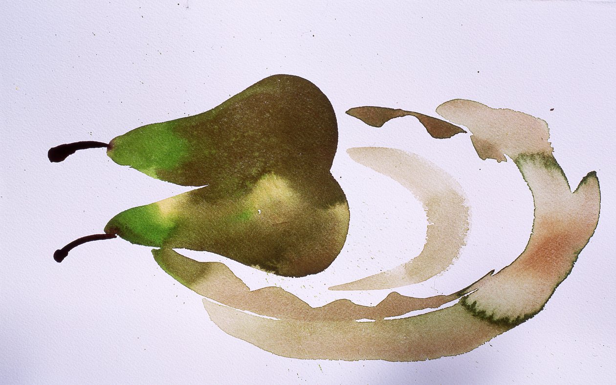 Zwei Birnen auf einem Teller, 2010 von Simon Fletcher