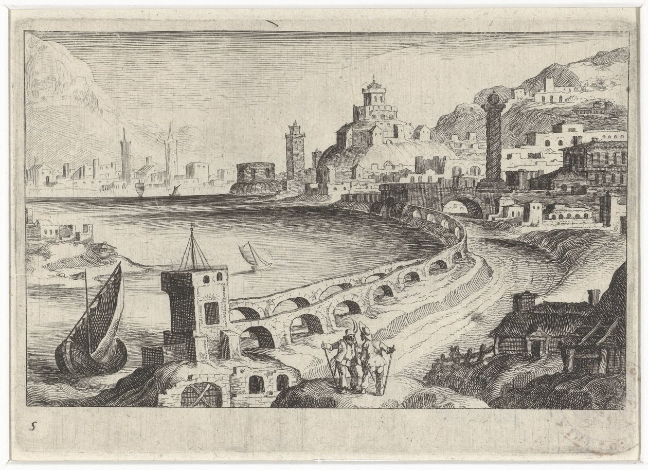 Stadtansicht mit einem Aquädukt (Südeuropäische Landschaften) von Simon Frisius