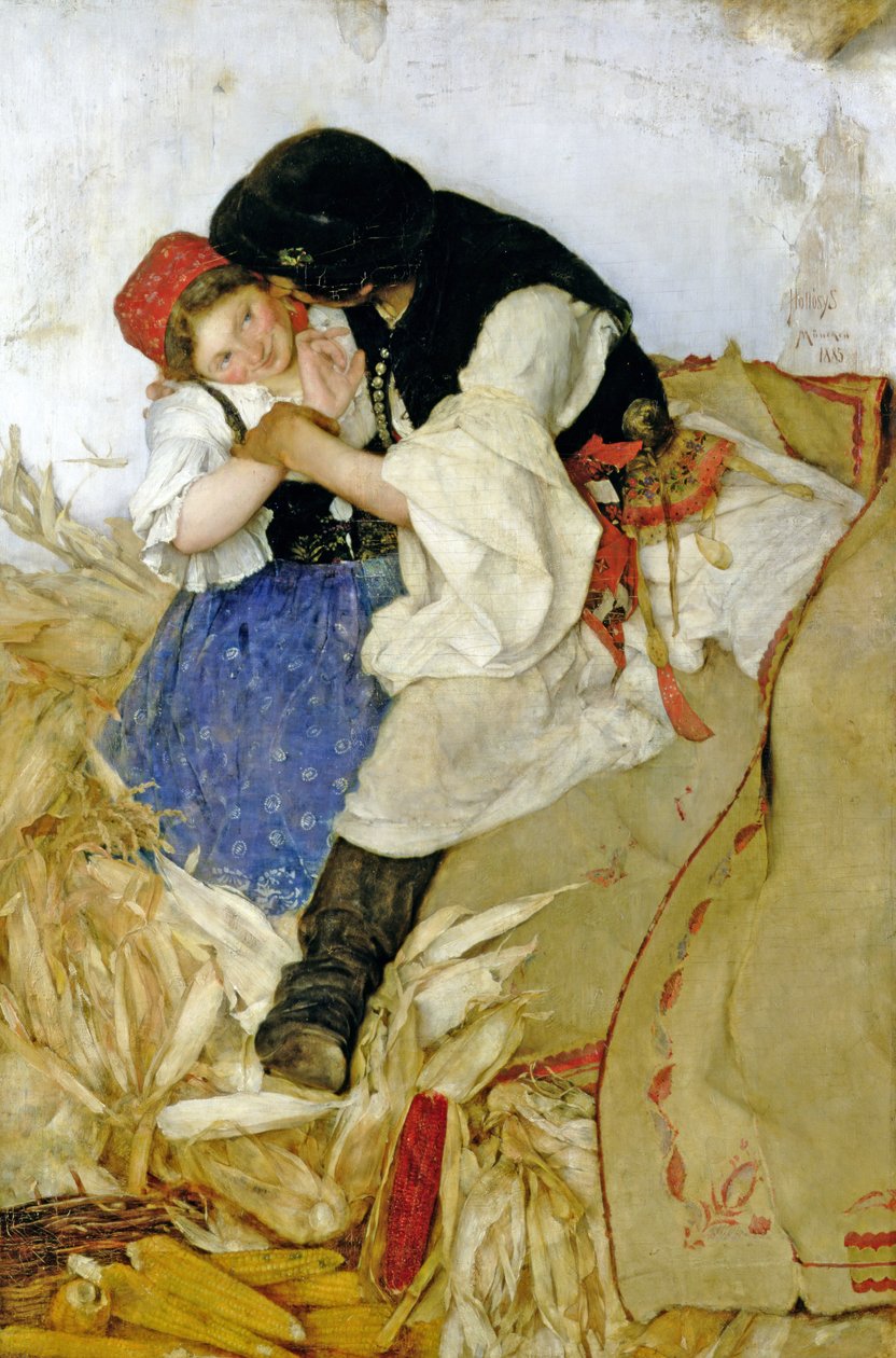 Mais schälen, 1885 von Simon Hollosy