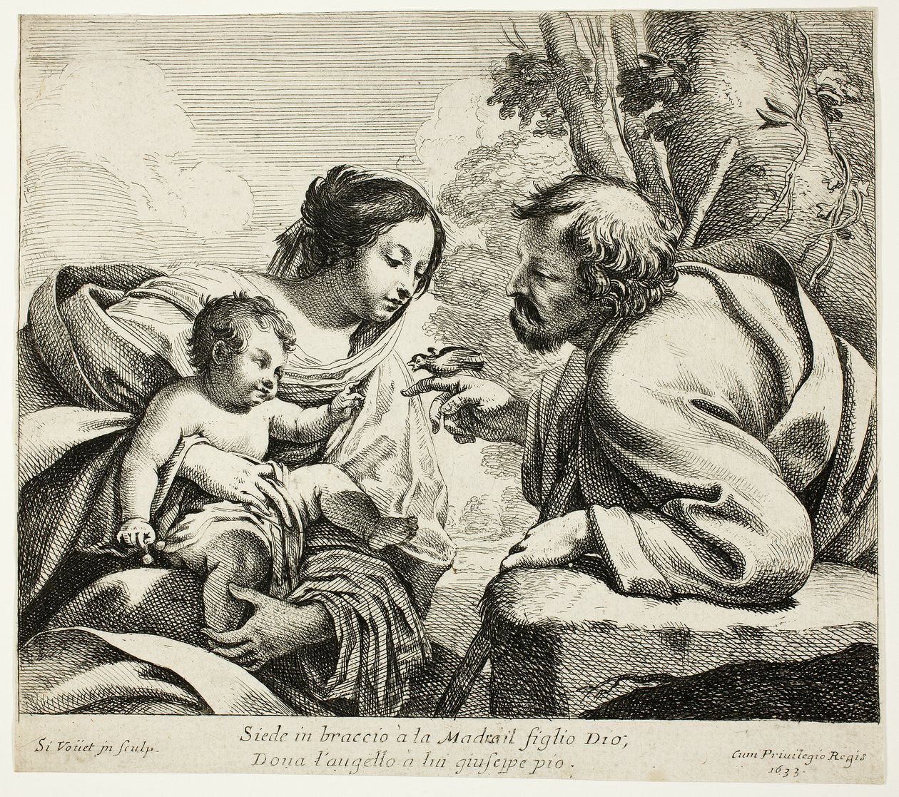 Heilige Familie mit einem Vogel von Simon Vouet