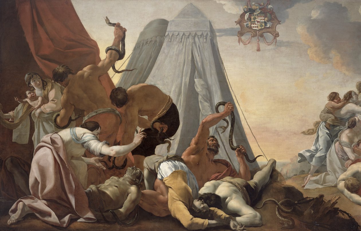 Israeliten, die zur Ehernen Schlange aufblicken sollen von Simon Vouet