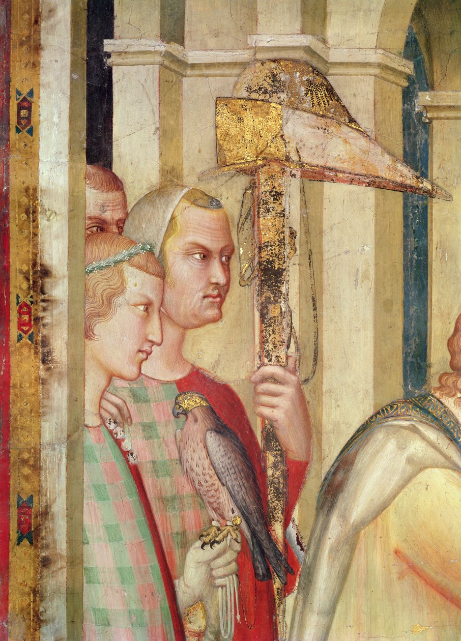 Detail eines Falkners aus dem Leben des hl. Martin, ca. 1326 von Simone Martini