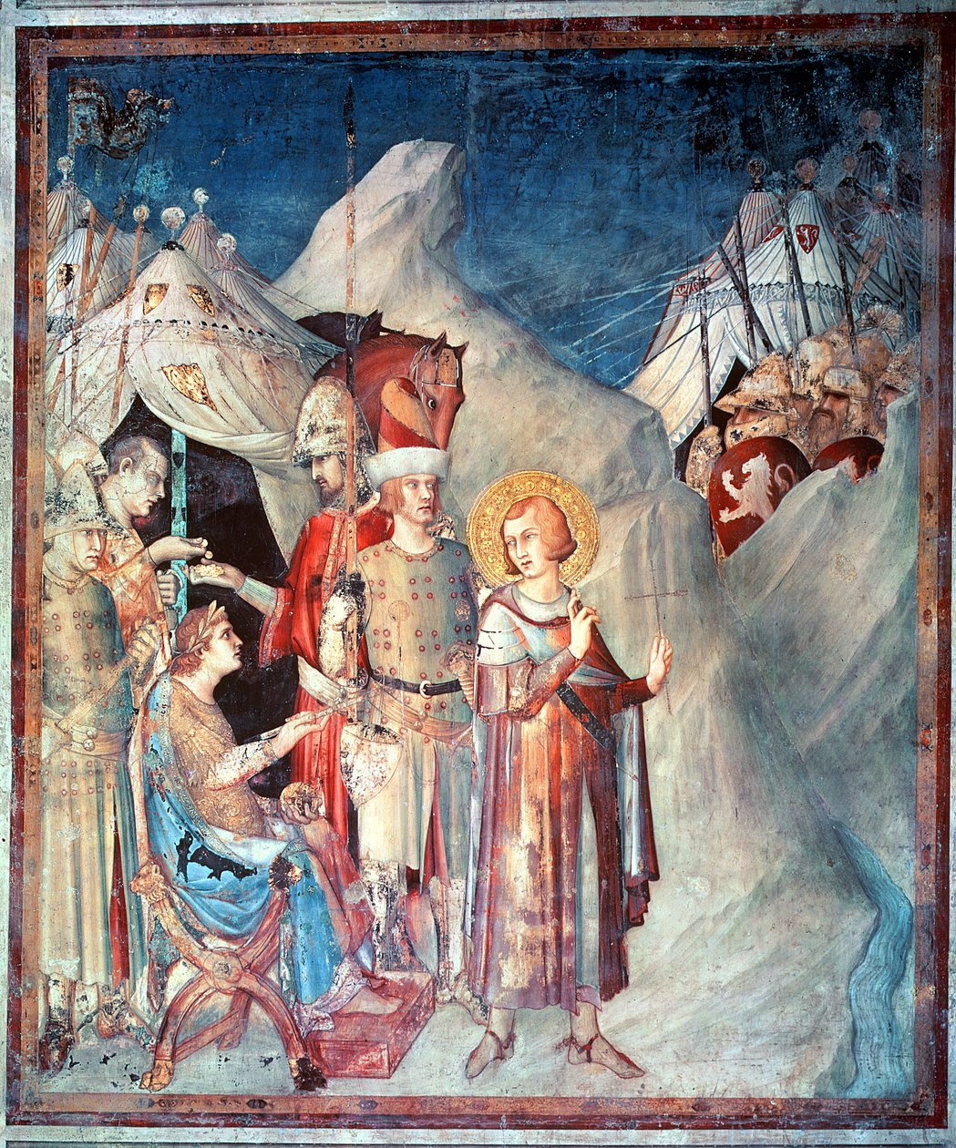 Hl. Martin verzichtet auf sein Leben als Soldat, aus dem Leben des Hl. Martin, 1326 von Simone Martini