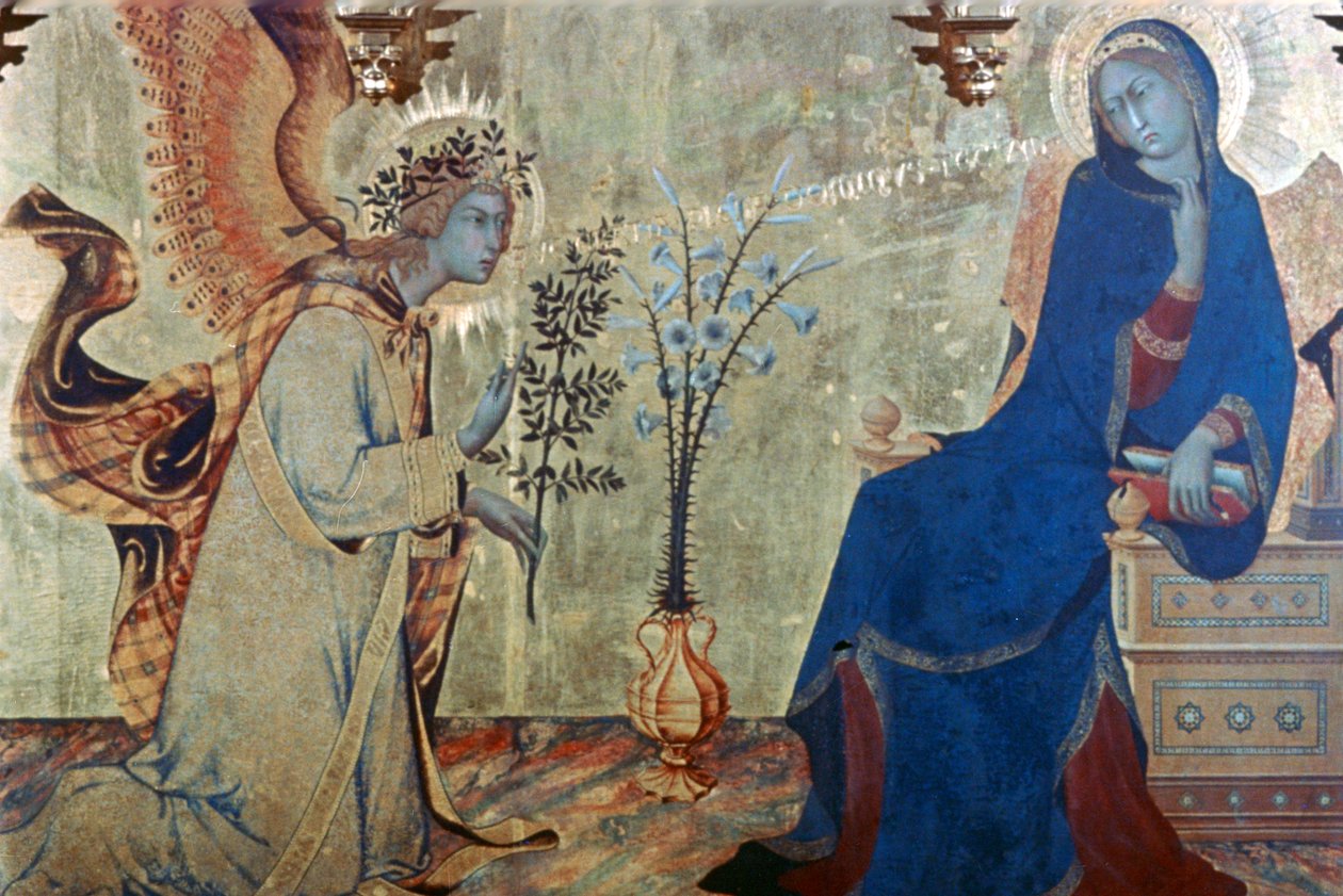 Die Verkündigung und zwei Heilige (Detail) von Simone Martini
