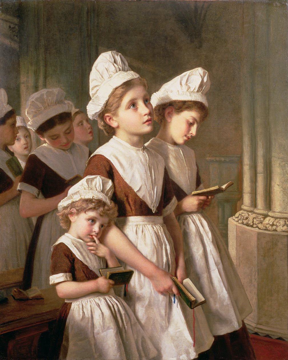 Findelmädchen beim Gebet in der Kapelle, ca. 1877 von Sophie Gengembre Anderson