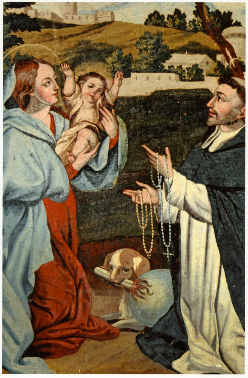 Die Jungfrau Maria präsentiert Jesus dem Heiligen Dominikus von Spanish School