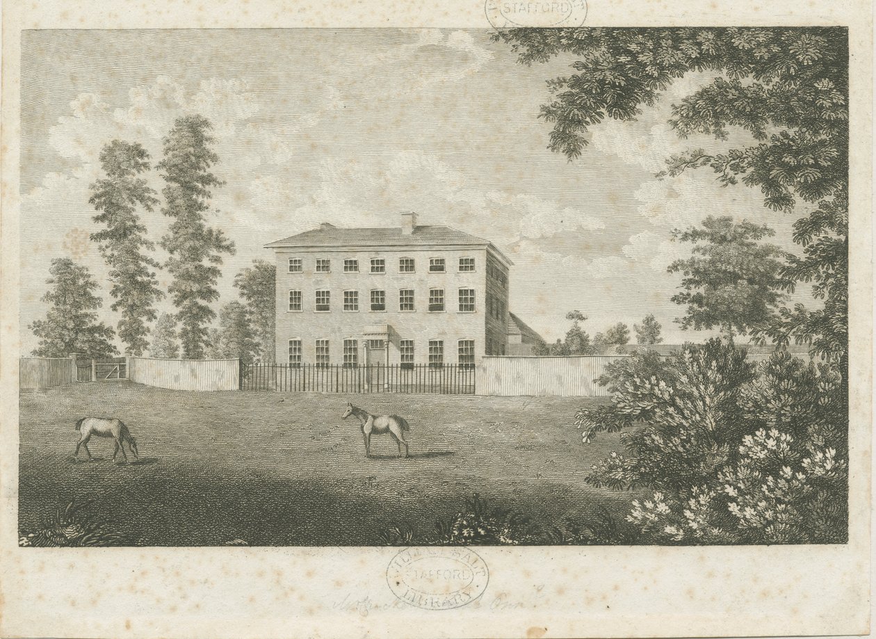 Little Onn Hall: Liniengravur, undatiert [1762-1802] von Stebbing Shaw