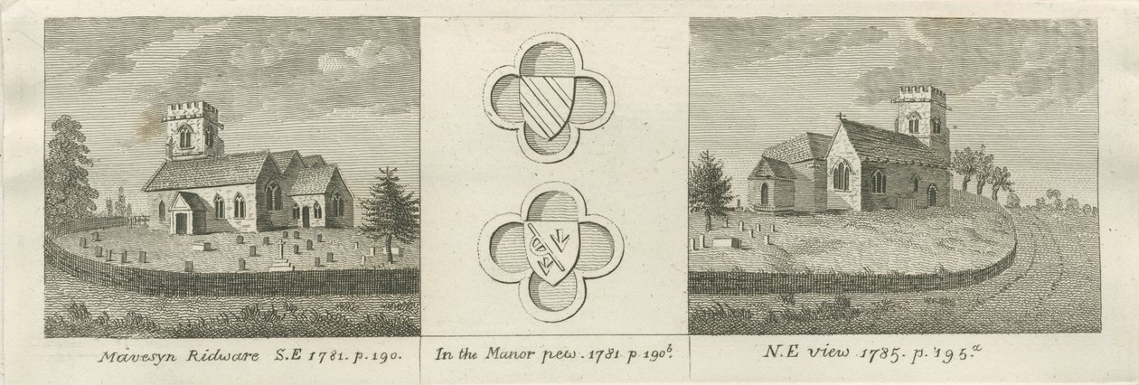 Mavesyn Ridware Church: Gravur, 1781 von Stebbing Shaw