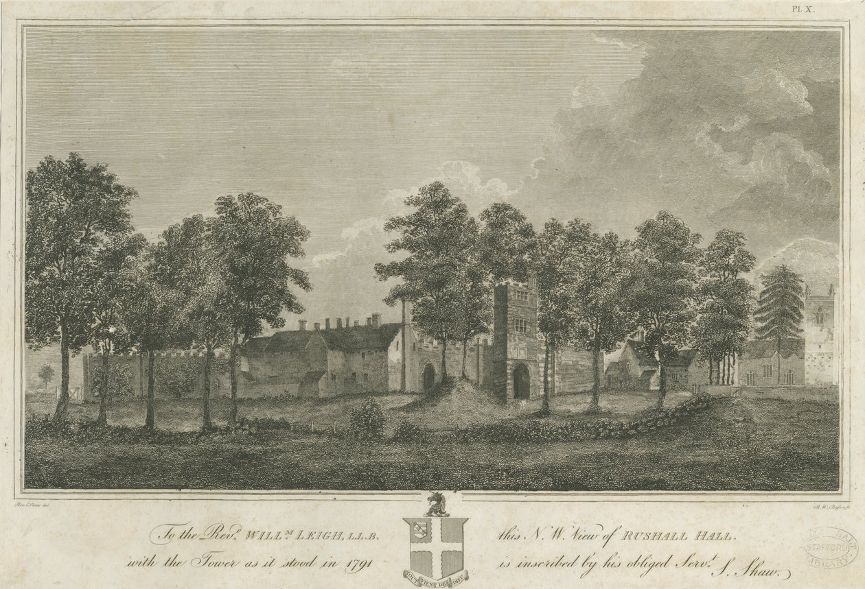Rushall Castle/Hall: Gravur von Stebbing Shaw