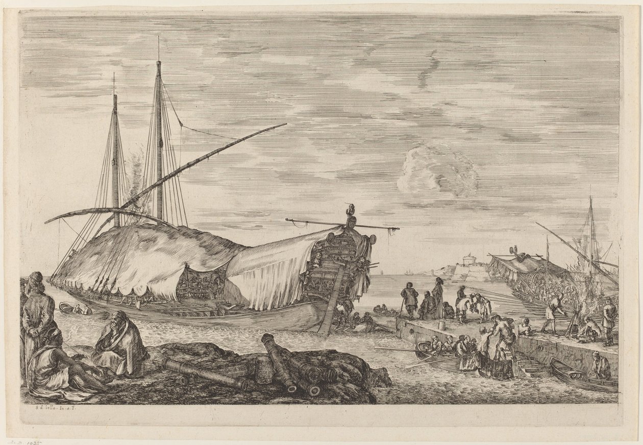 Galeere mit Segeldeck von Stefano della Bella