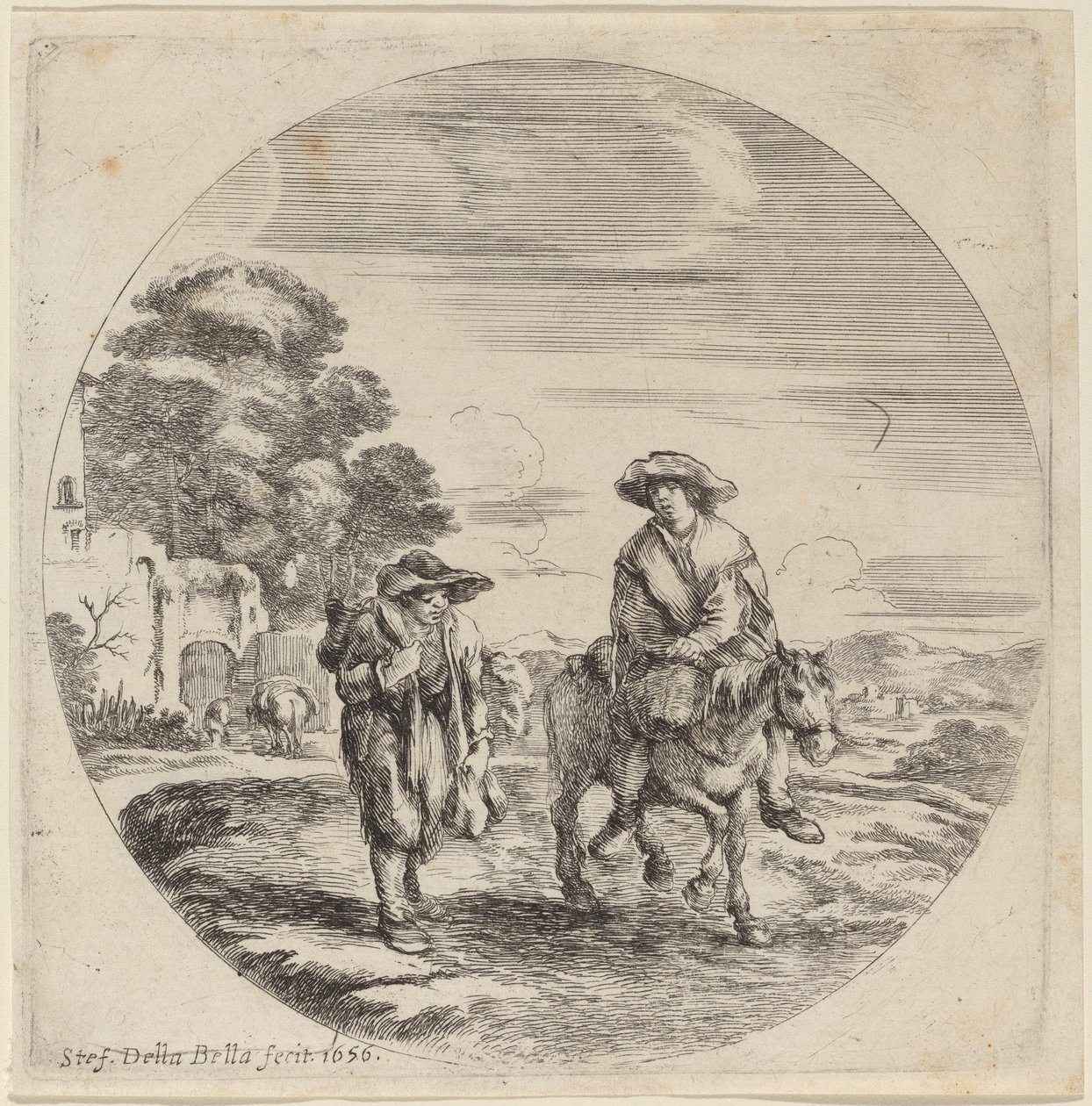 Zwei Bauern auf Reisen in einer Landschaft von Stefano della Bella