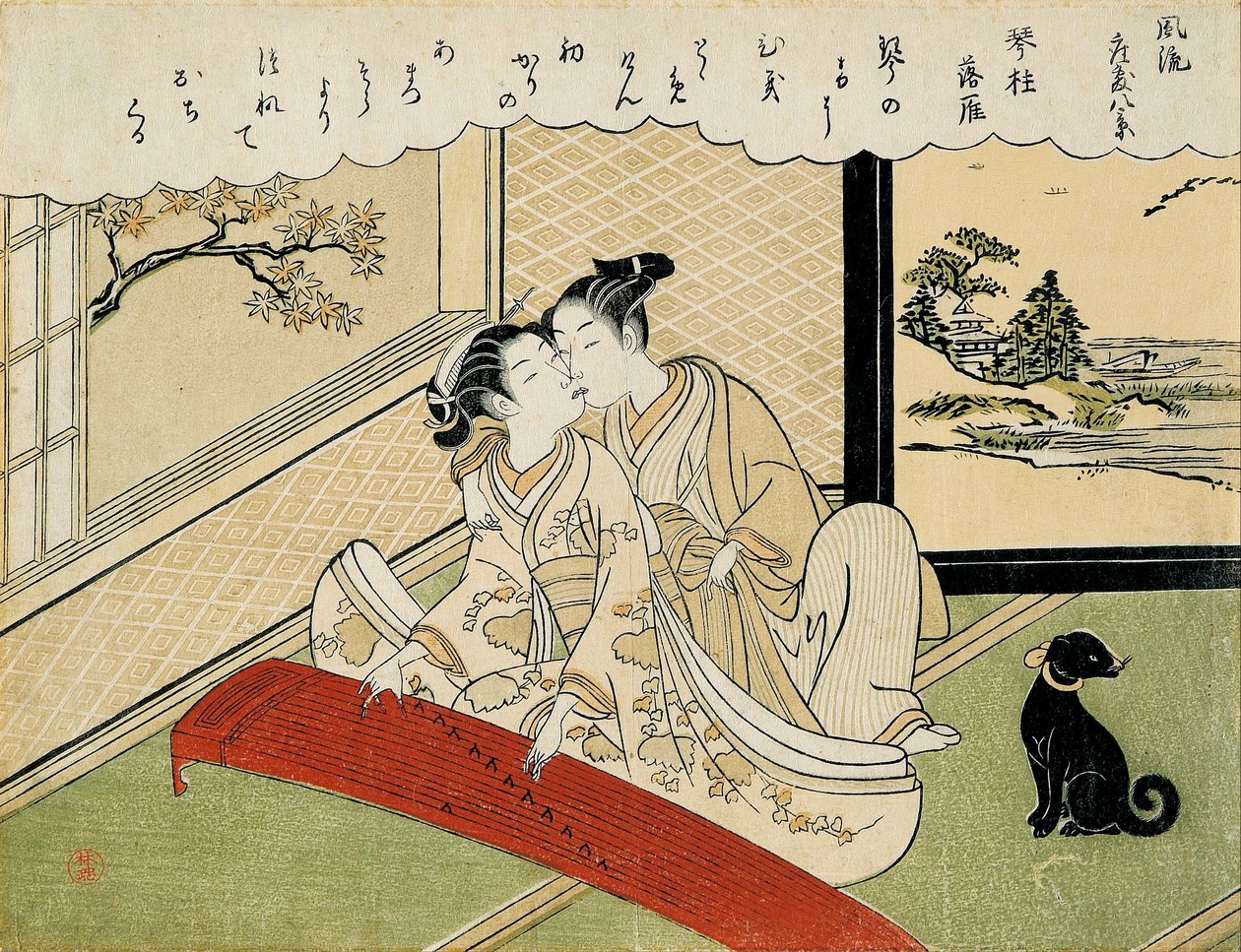 Gänse, die auf die Koto-Brücken herabsteigen (Kotoji rakugan) von Suzuki Harunobu