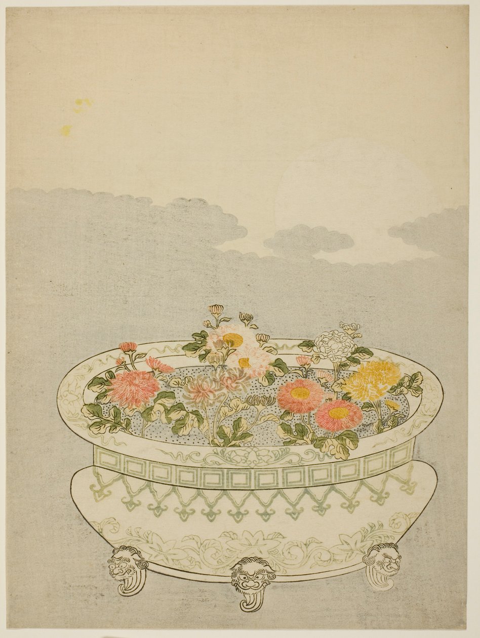 Chrysanthemen und der aufgehende Mond von Suzuki Harunobu