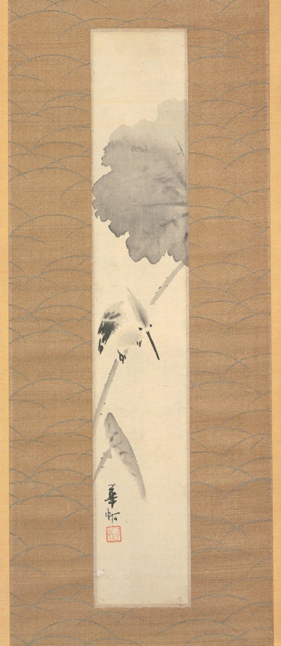Eisvogel auf einem Lotusstängel von Suzuki Kason