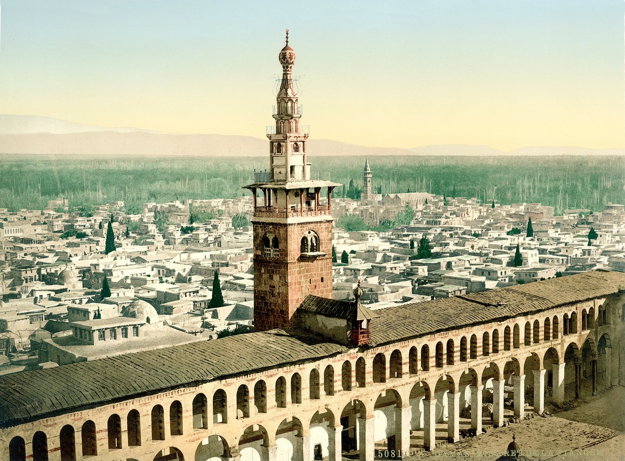 Der sogenannte Minarett de la Fiancee der Großen Umayyaden-Moschee in Damaskus, ca. 1880-1900 von Swiss Photographer