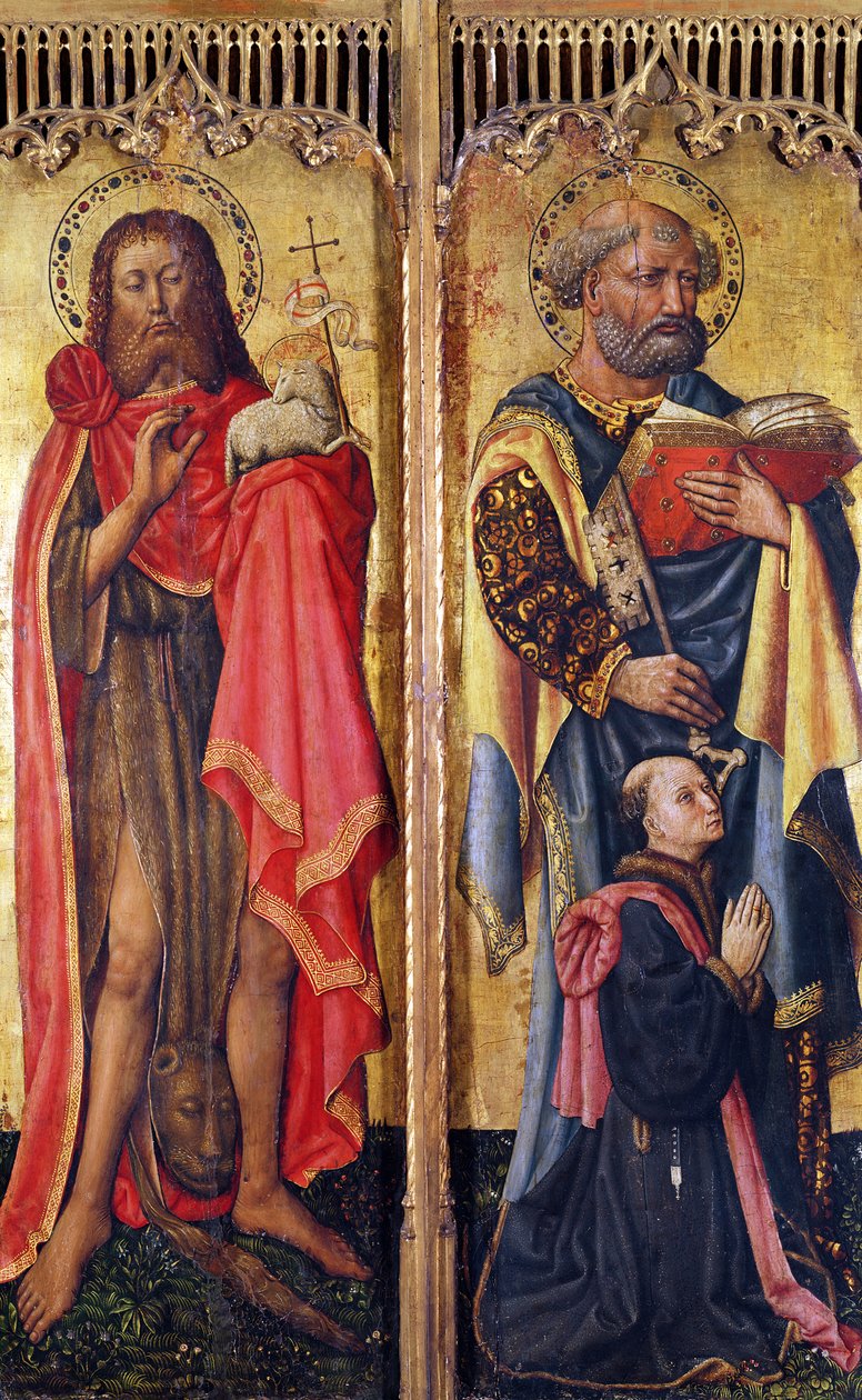 St. Johannes der Täufer und St. Peter, vom Altarbild von Pierre Rup, um 1450 von Swiss School