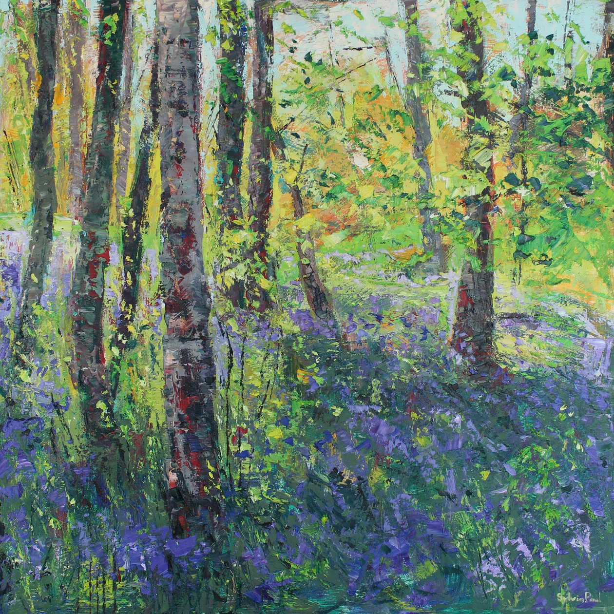 Birken und Glockenblumen von Sylvia Paul