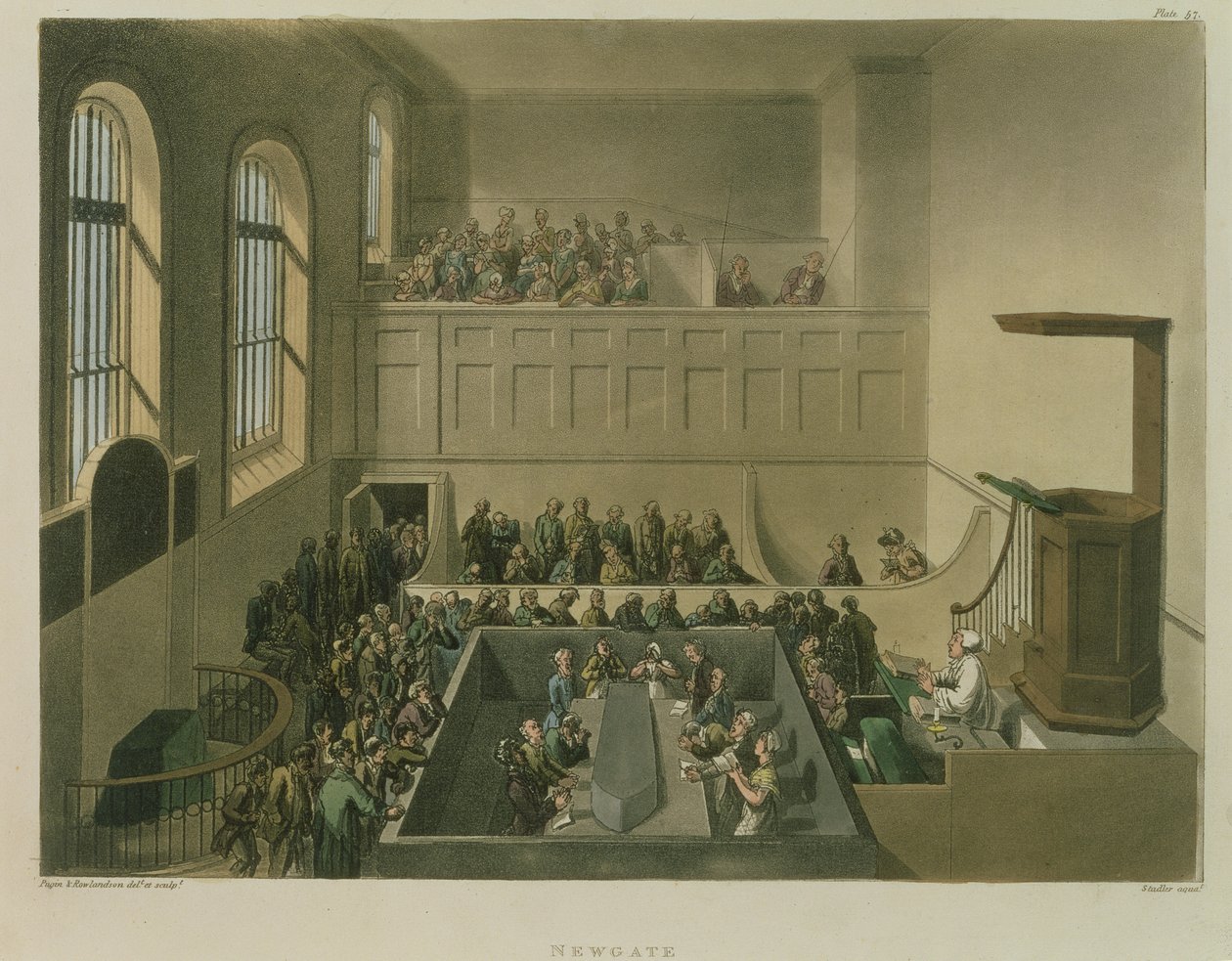 Newgate-Kapelle, graviert von Joseph Constantine Stadler, veröffentlicht von R. Ackermann, 1809 von Pugin and Rowlandson