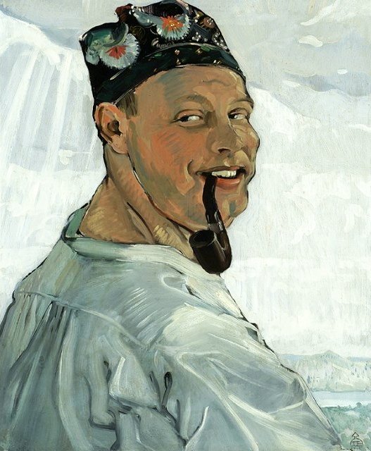 Selbstporträt mit Pfeife von Tadeusz Pruszkowski