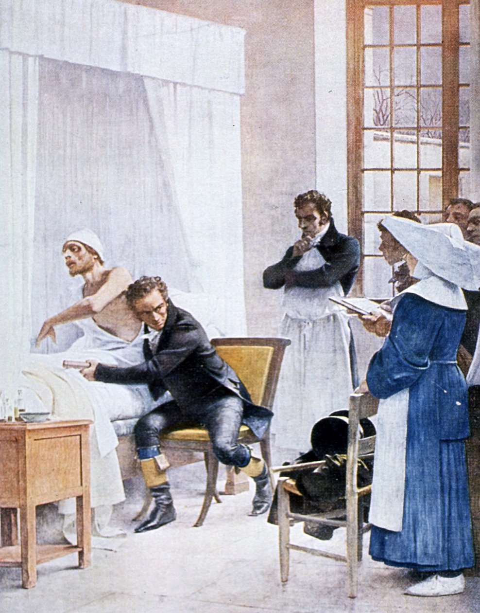 Rene Laënnec (1781-1826) hört die Brust eines Mannes mit Tuberkulose im Necker-Krankenhaus, 1816 von Theobald Chartran