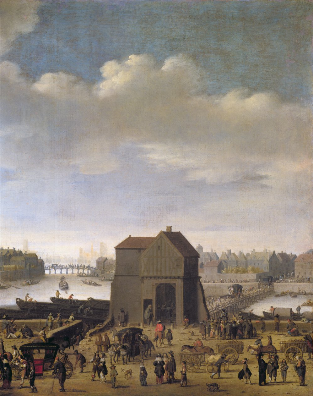 Ansicht der Brücke und des Quai de la Tournelle, ca. 1645 (Detail) von Theodor Matham