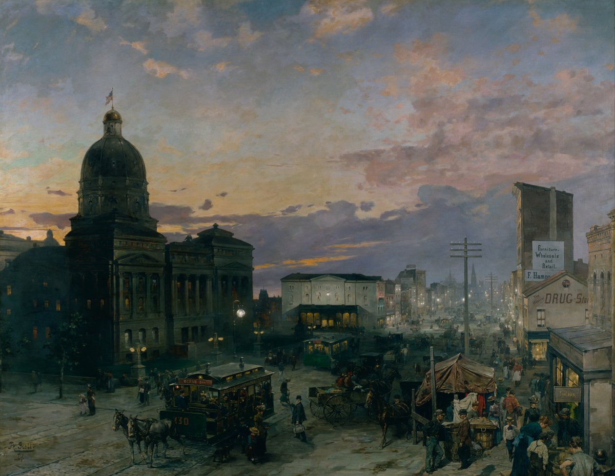 Washington Street, Indianapolis bei Dämmerung, 1892-1895 von Theodor Groll