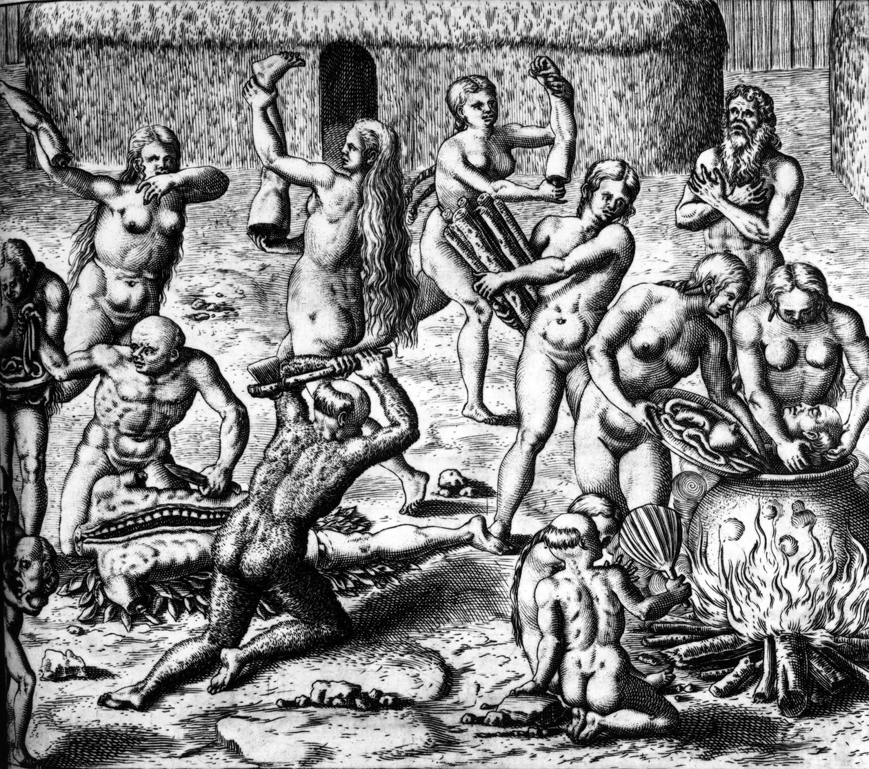 Szene des Kannibalismus von Theodor de Bry