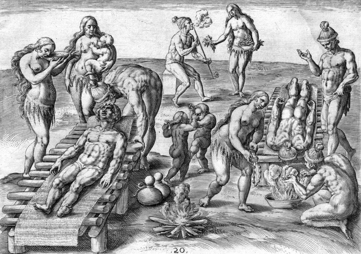 Timucuan-Indianer behandeln die Kranken von Theodor de Bry